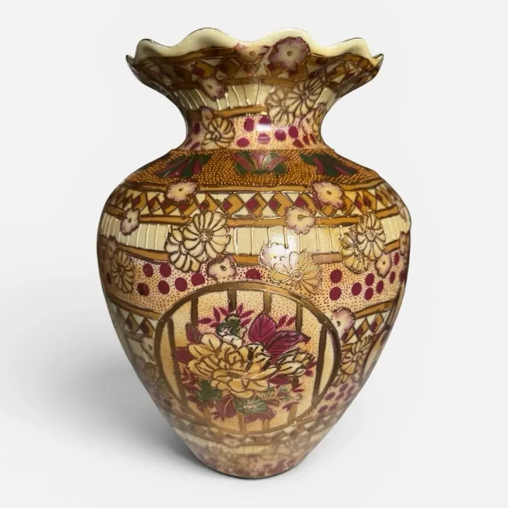 Vintage Oriental Hand-Painted Porcelain Vase